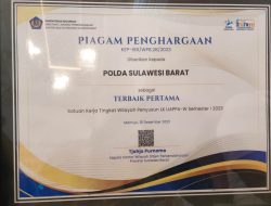 Polda Sulbar Raih Penghargaan Terbaik Pertama Penyusun UAPPA